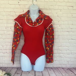 70’s Authentic vintage style elastic bodice red bodysuit